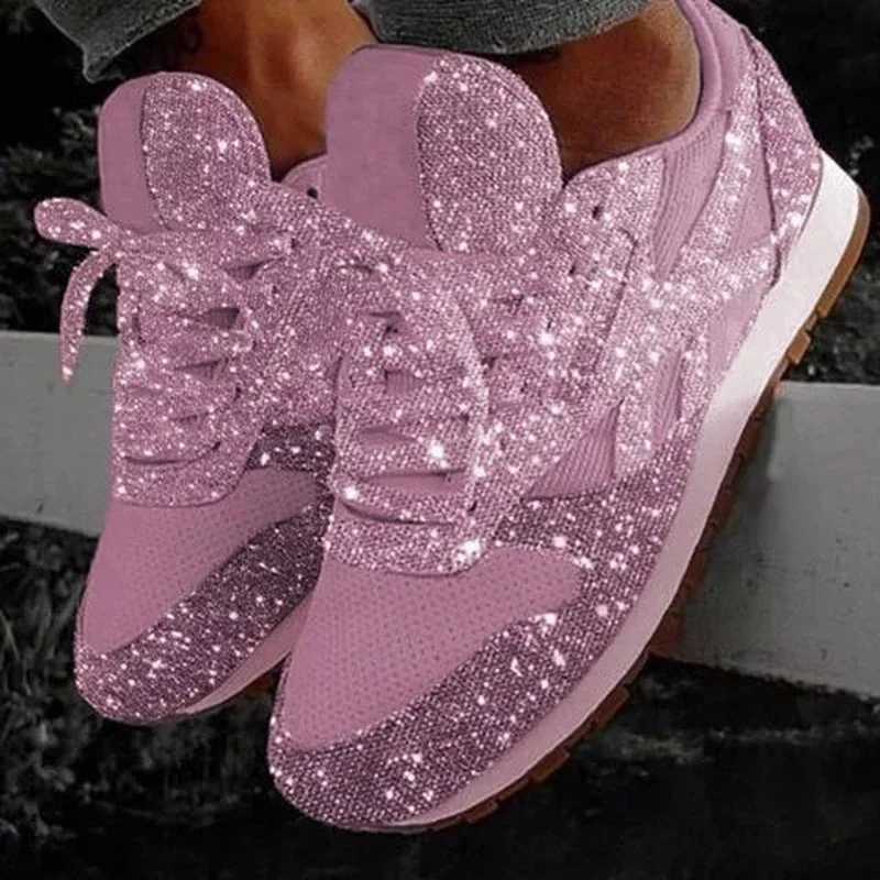 Wens casual sparkling shoes mesh flat shoes womens sequins Vcani shoes lace sneakers outdoor sports running shoes M241120
