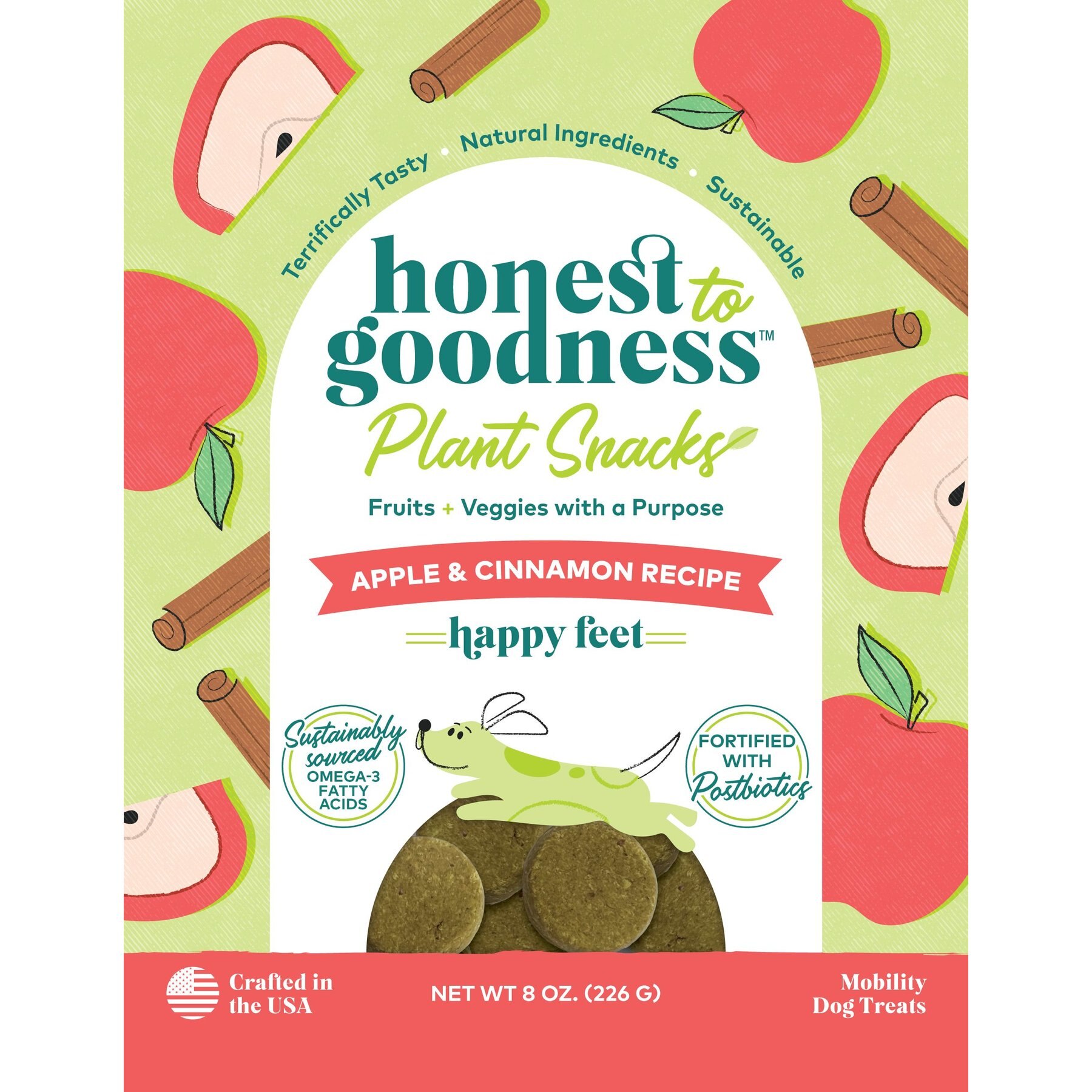 Honest To Goodness Plant Snacks Happy Feet Apple & Cinnamon Dog Treats, 8-oz bag