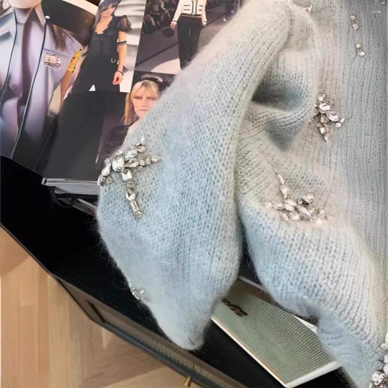 Blue Dia Studded Knitted Jacket For Women - Soft, Western Style Short Sweater