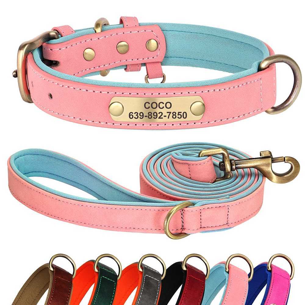 Personalized Dog ID Collar With Leash Soft Padded PU Leather Dogs Collar and Leash Set Anti-lost Tag For Small Medium Large DogsXJ241114