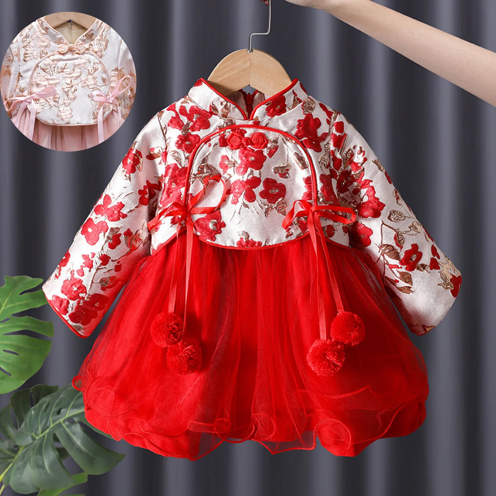 Girls wool lined ancient Chinese clothing dresses childrens Years clothing autumn and winter Hanfu dresses baby girls 6M-6Y Vestido 241121
