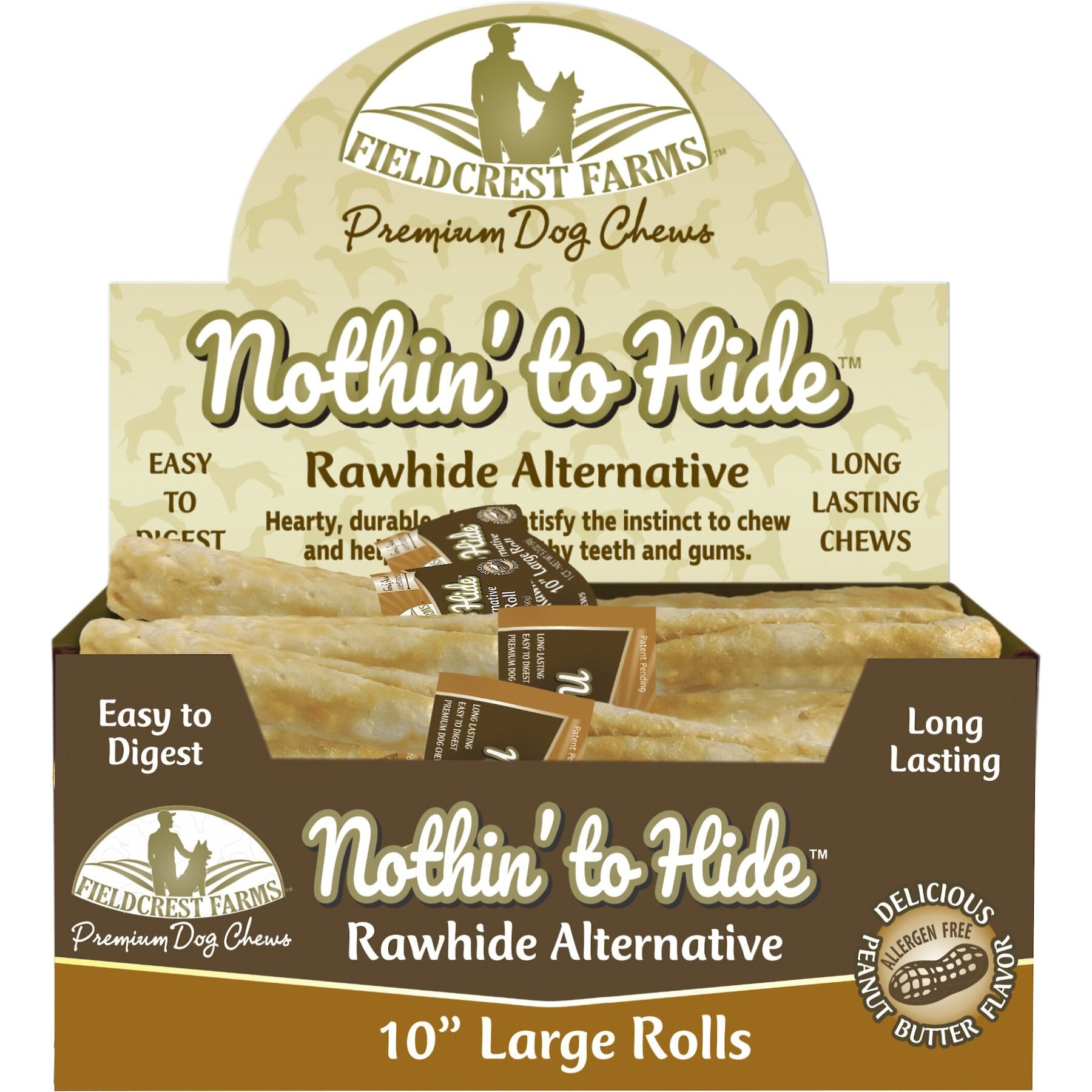 Fieldcrest Farms Nothin' To Hide Rawhide Alternative Large Roll 10" Peanut Butter Flavor Natural Chew Dog Treats