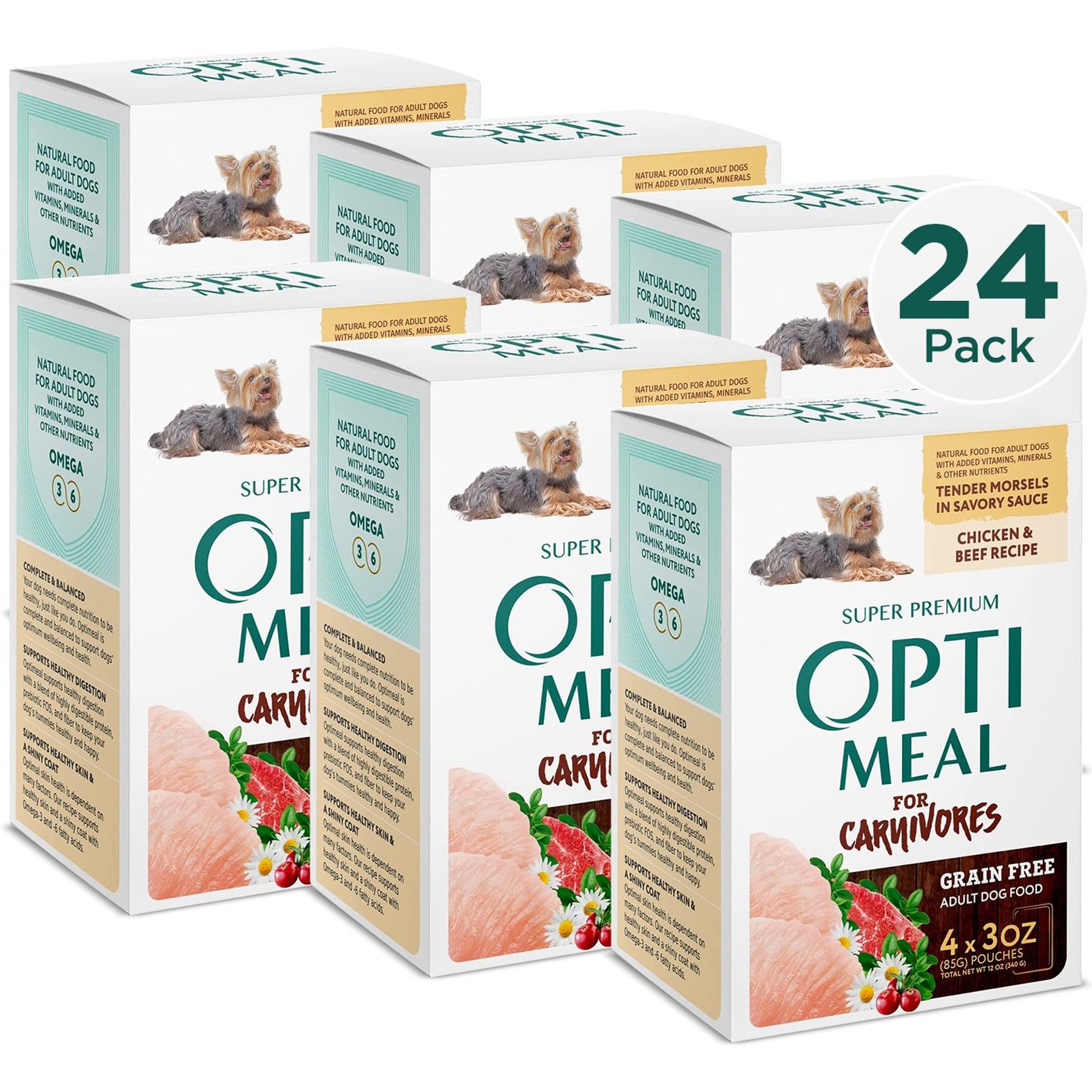 Optimeal Grain-Free Chicken & Beef Recipe Tender Morsels In Savory Sauce Recipe Wet Dog Food, 3-oz pouch, case of 24