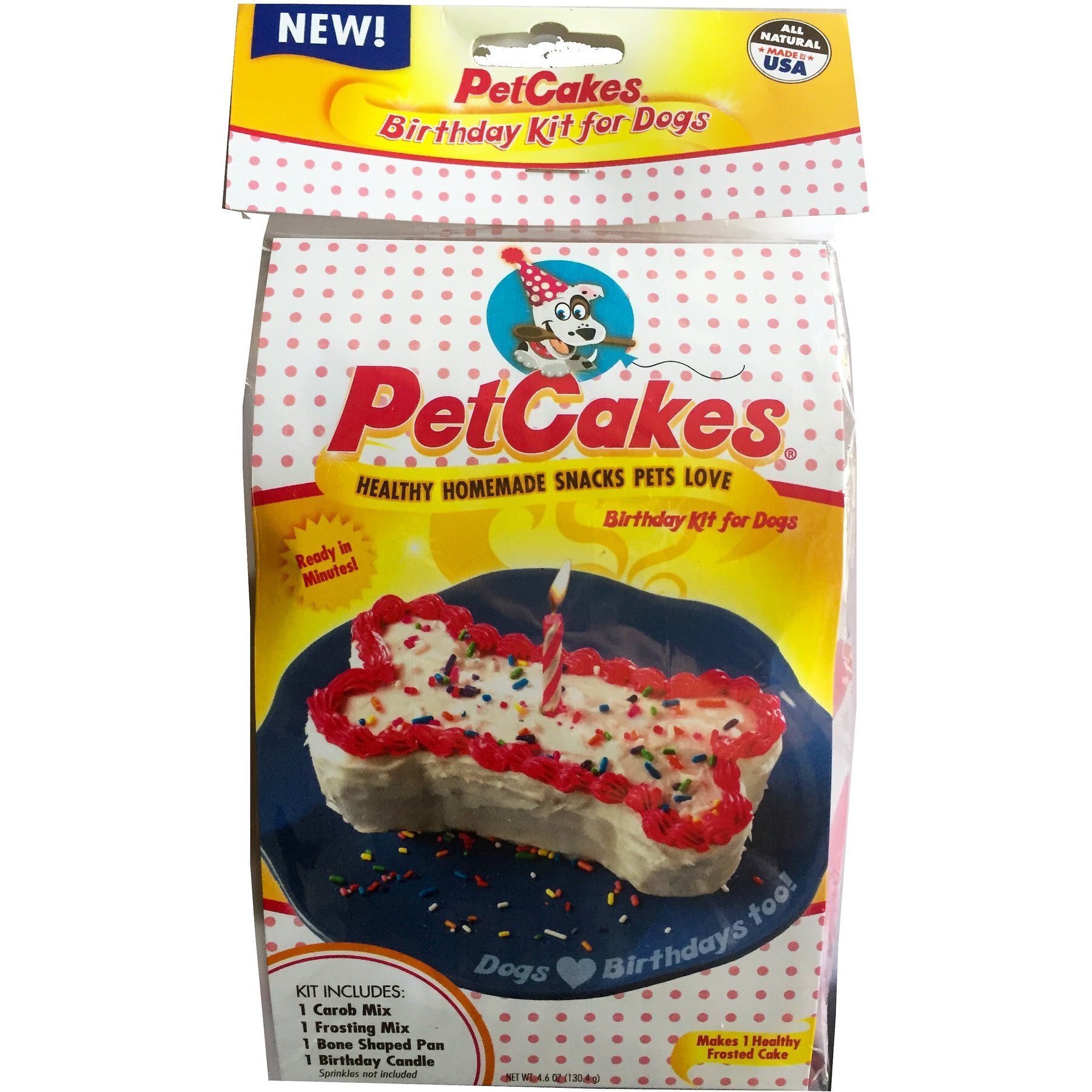 PetCakes Carob Flavor Microwavable Birthday Cake Mix Kit with Bone Shaped Pan Dog Treats, 4.6-oz bag