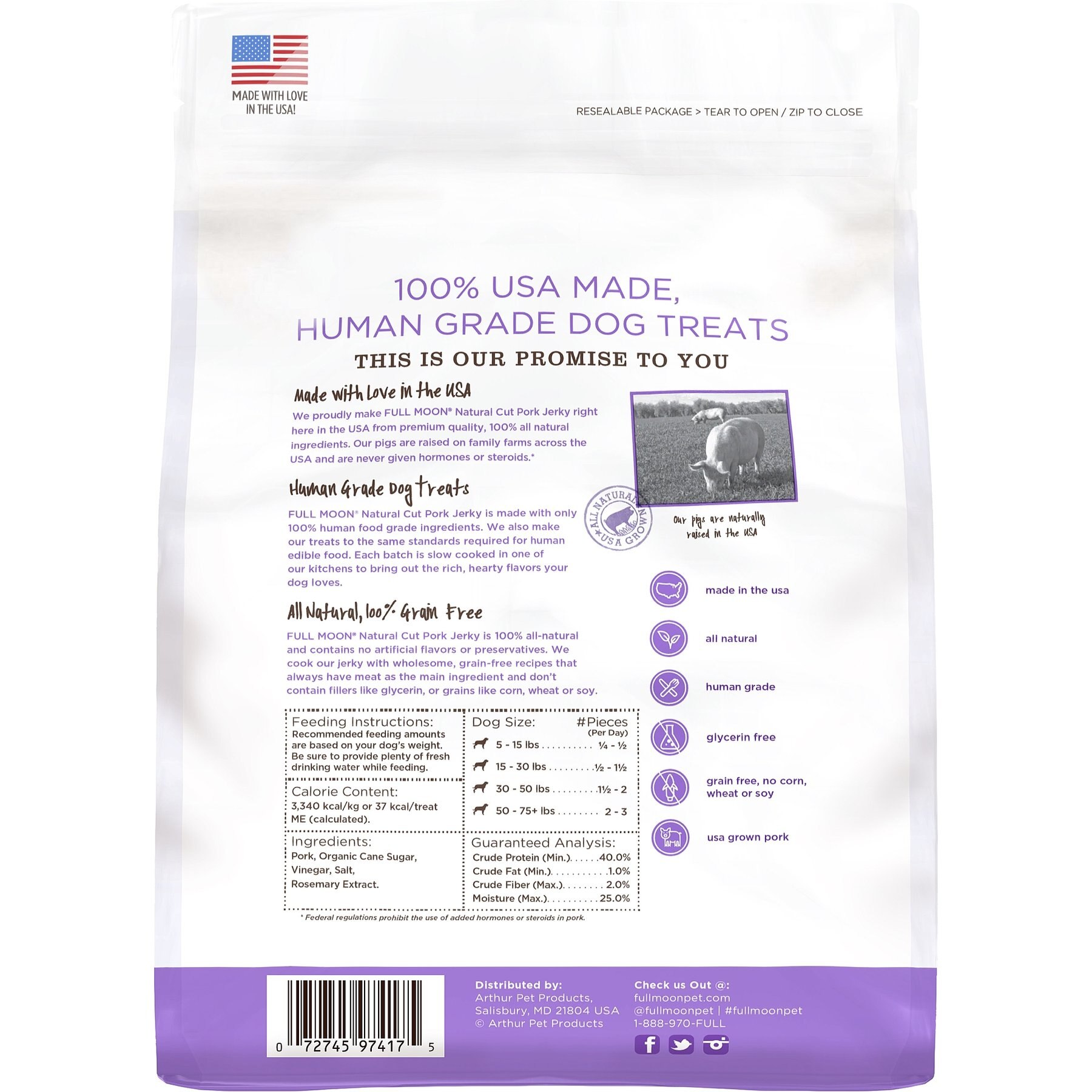 Full Moon Natural Cuts Sliced Pork Jerky Human-Grade Dog Treats