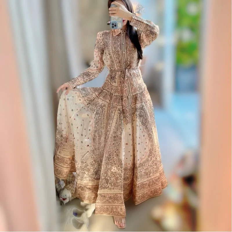 Womens French Tea Break Ethnic Style Dress Temperament Long Sleeve Elegant Socialite Clothing 240419