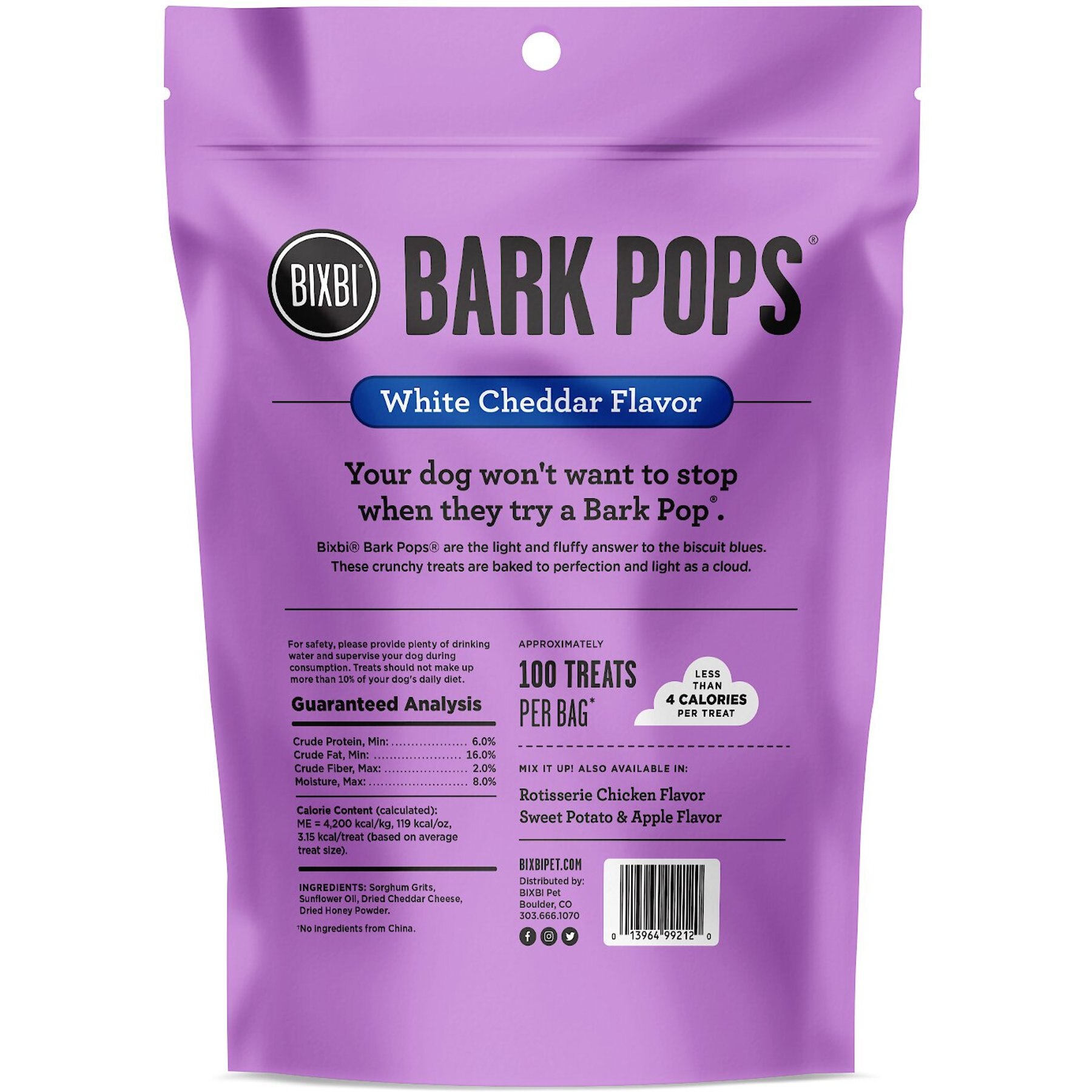 BIXBI Bark Pops Chicken-Free White Cheddar Flavor Light & Crunchy Dog Treats