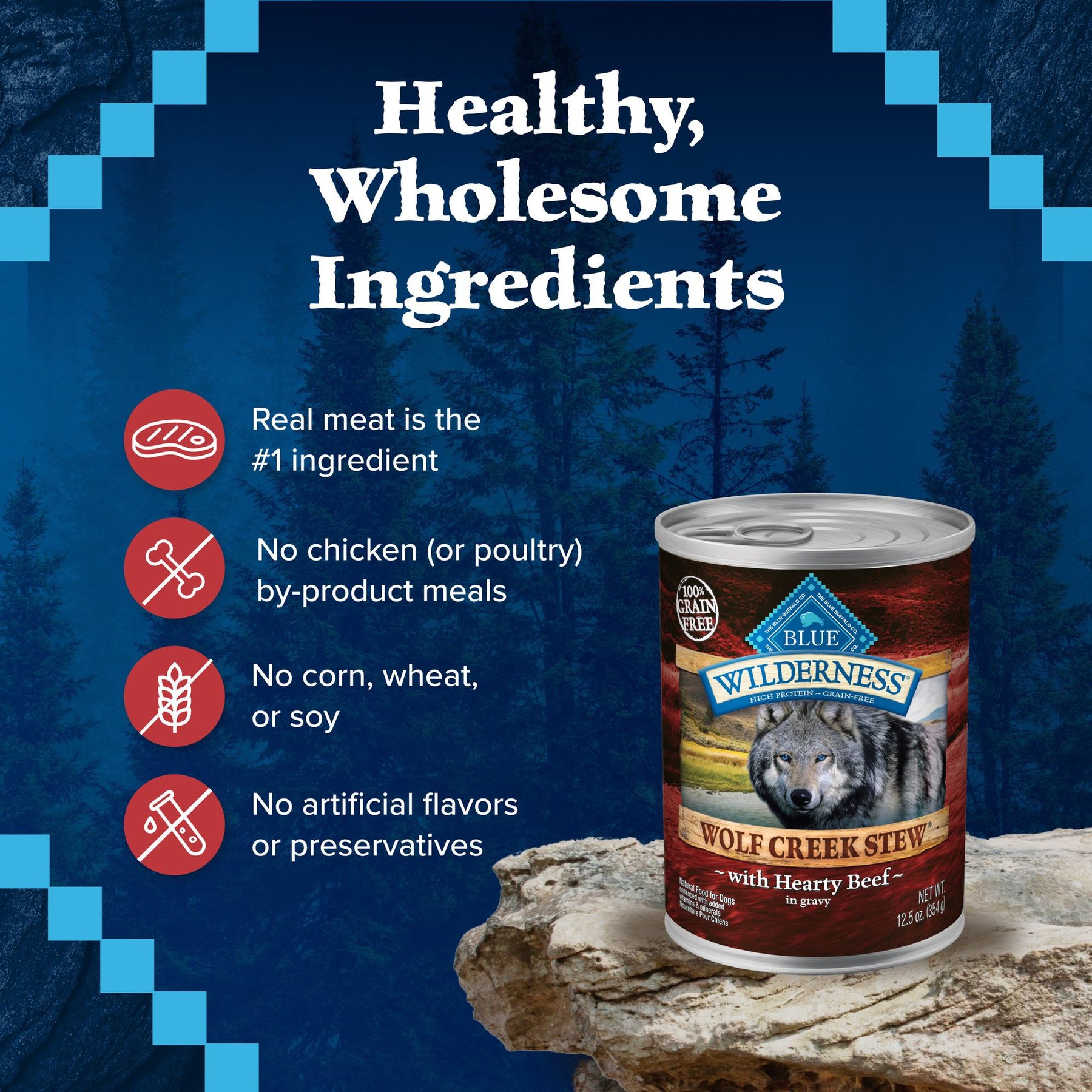 Blue Buffalo Wilderness Wolf Creek Stew High-Protein & Grain-Free Hearty Beef in Gravy Wet Dog Food