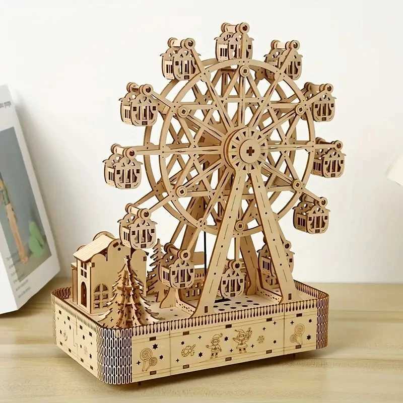 New Arrival Music Ferris Wheel 3D Three-dimensional Puzzle Wooden Building Model Ornament AssemblyAdult Creative Assembly EducXJ241120