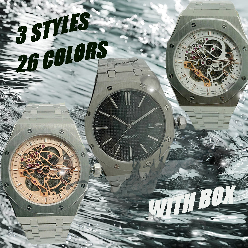 watches mechanical mens watches stainless steel bracelet black skeletonized dial business sapphire glass luminescent 41mm with box watch