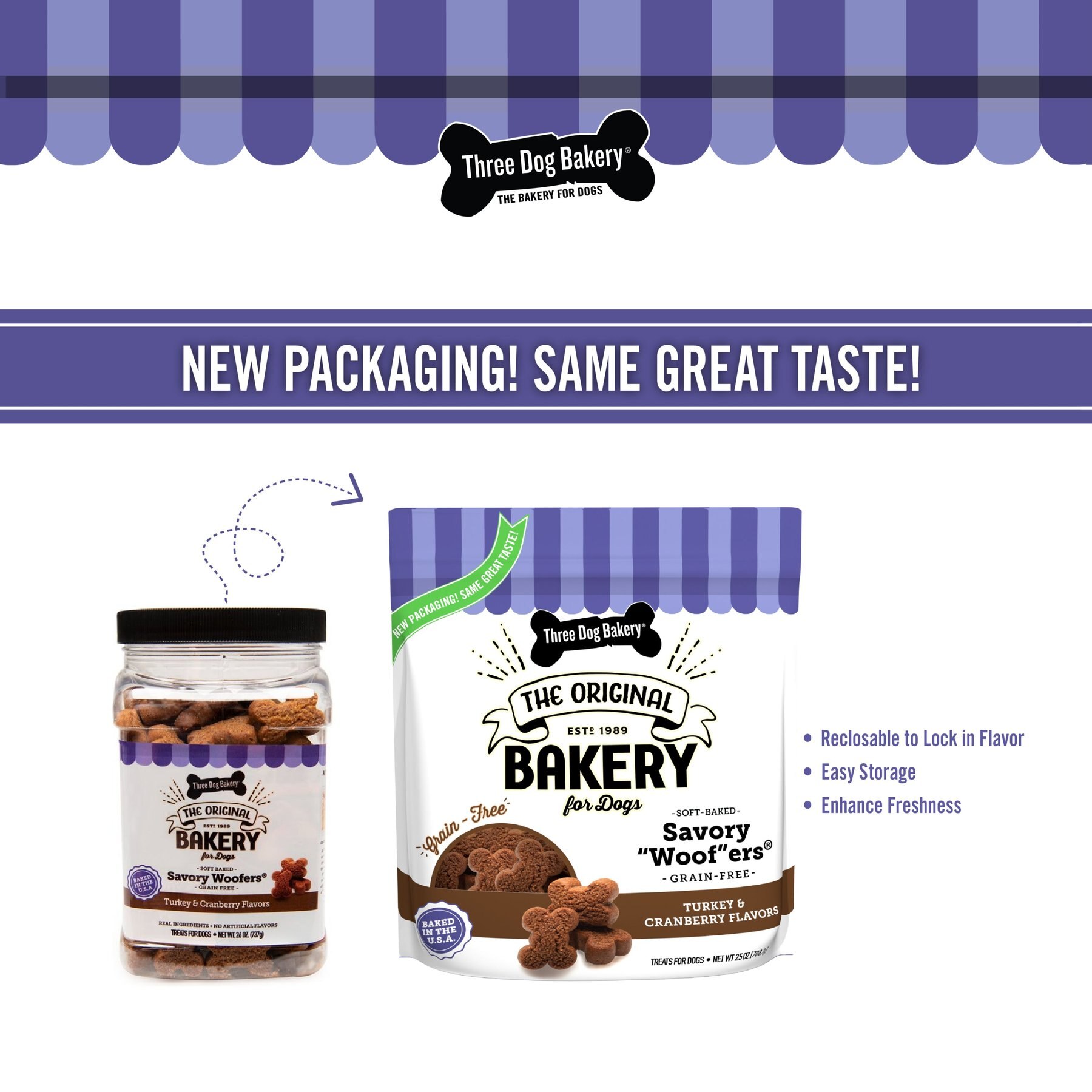Three Dog Bakery Savory Woofers Turkey & Cranberry Flavors Grain-Free Dog Treats