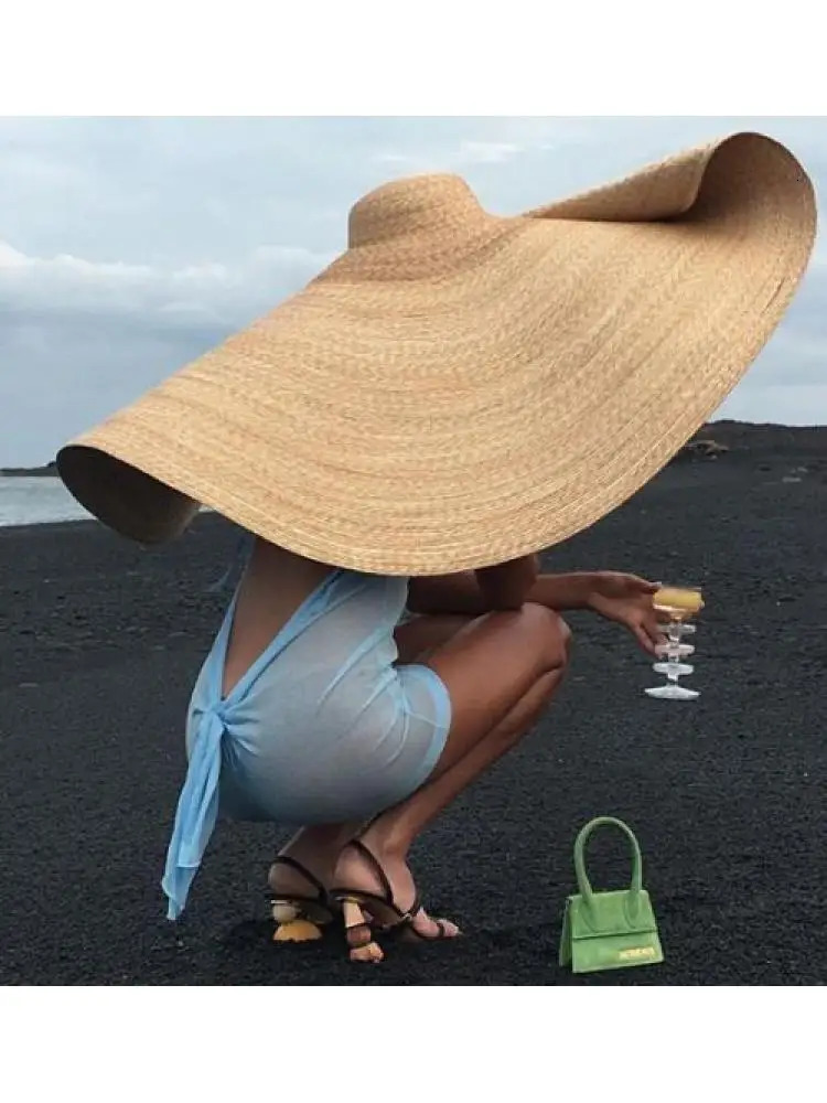 80cm Super large Brim Straw Sun Hat Summer Tourism For Women Travel Ladies Beach shading Sunscreen Overside Gorra 240415