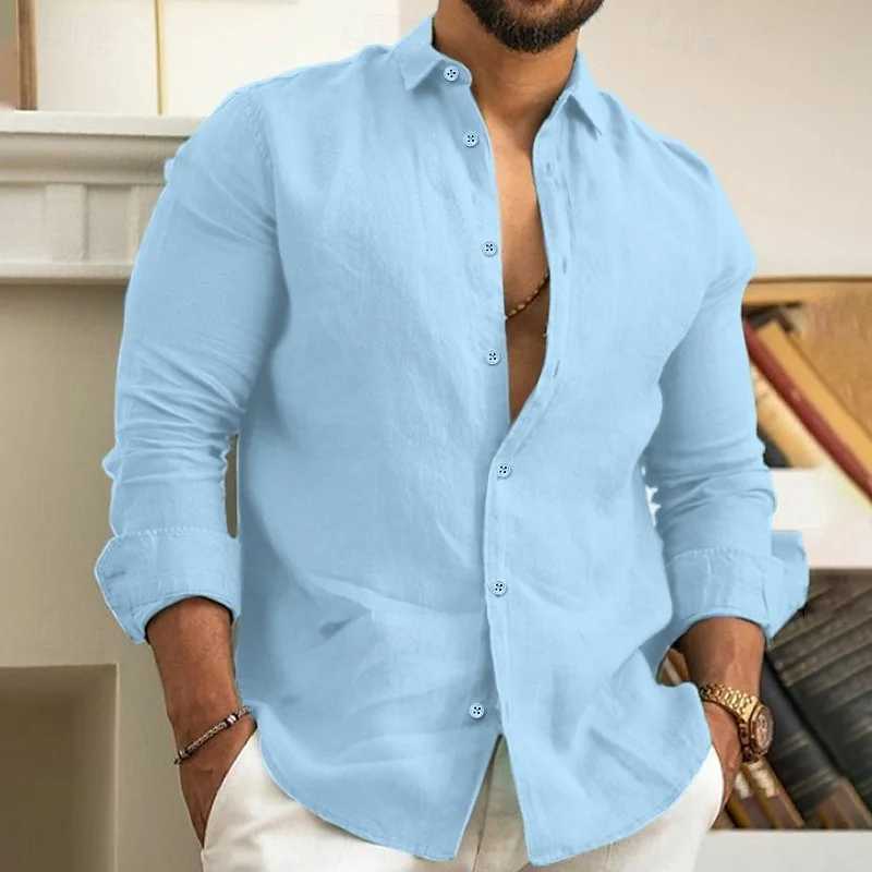2024 Mens Linen Shirt Beachwear Button Casual Shirt Black White Pink Long Sve Solid Color Lapel Spring Summer Men XS-6XLXJ241120