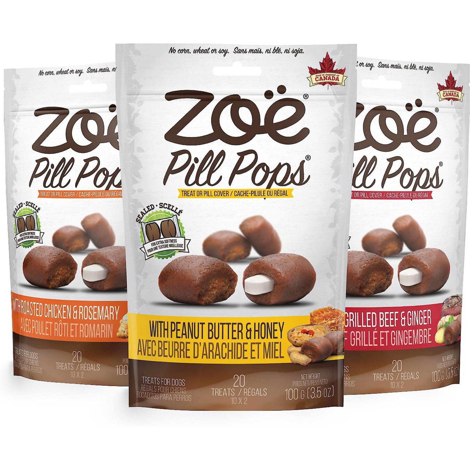 Zoe Pill Pops Peanut Butter with Honey Dog Treats