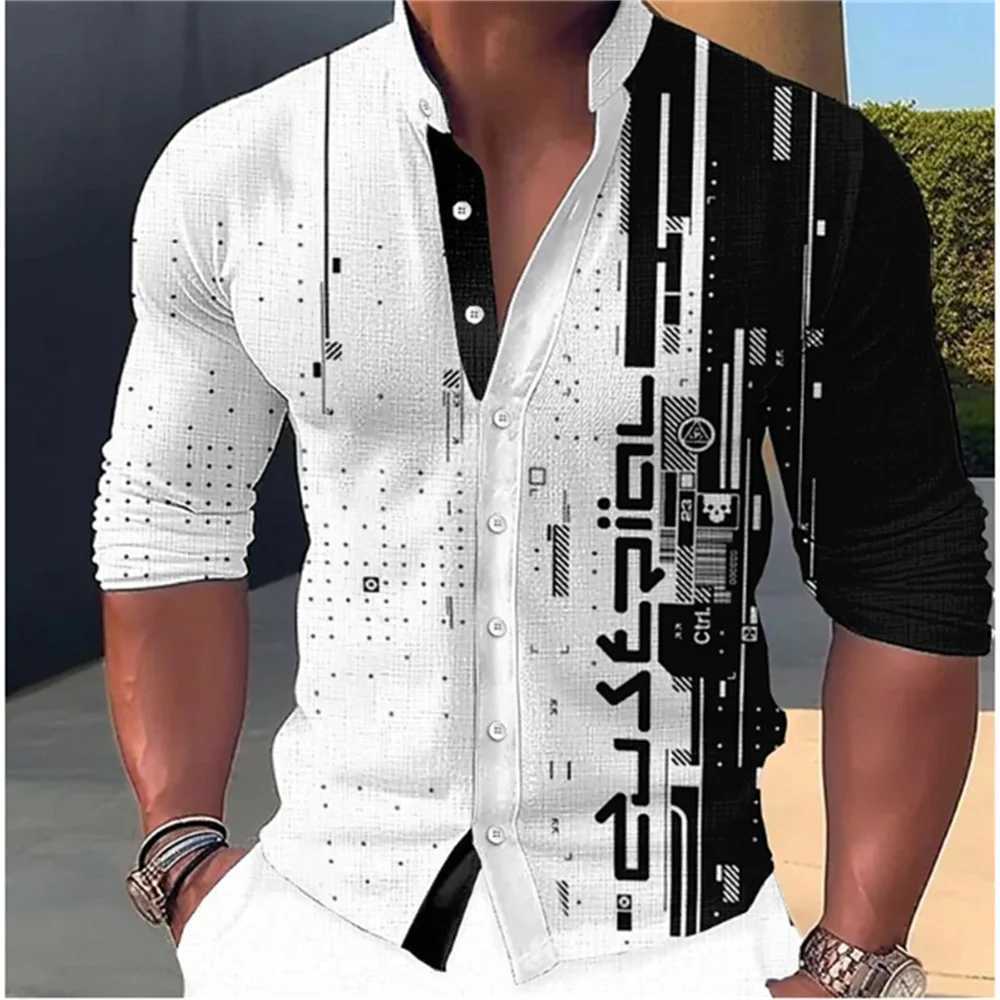 New Fashion Standing Collar Mens Creative Print Long Sleeve Shirt Outdoor Party High Quality Soft and Comfortable Fabric S-6XLXJ250121