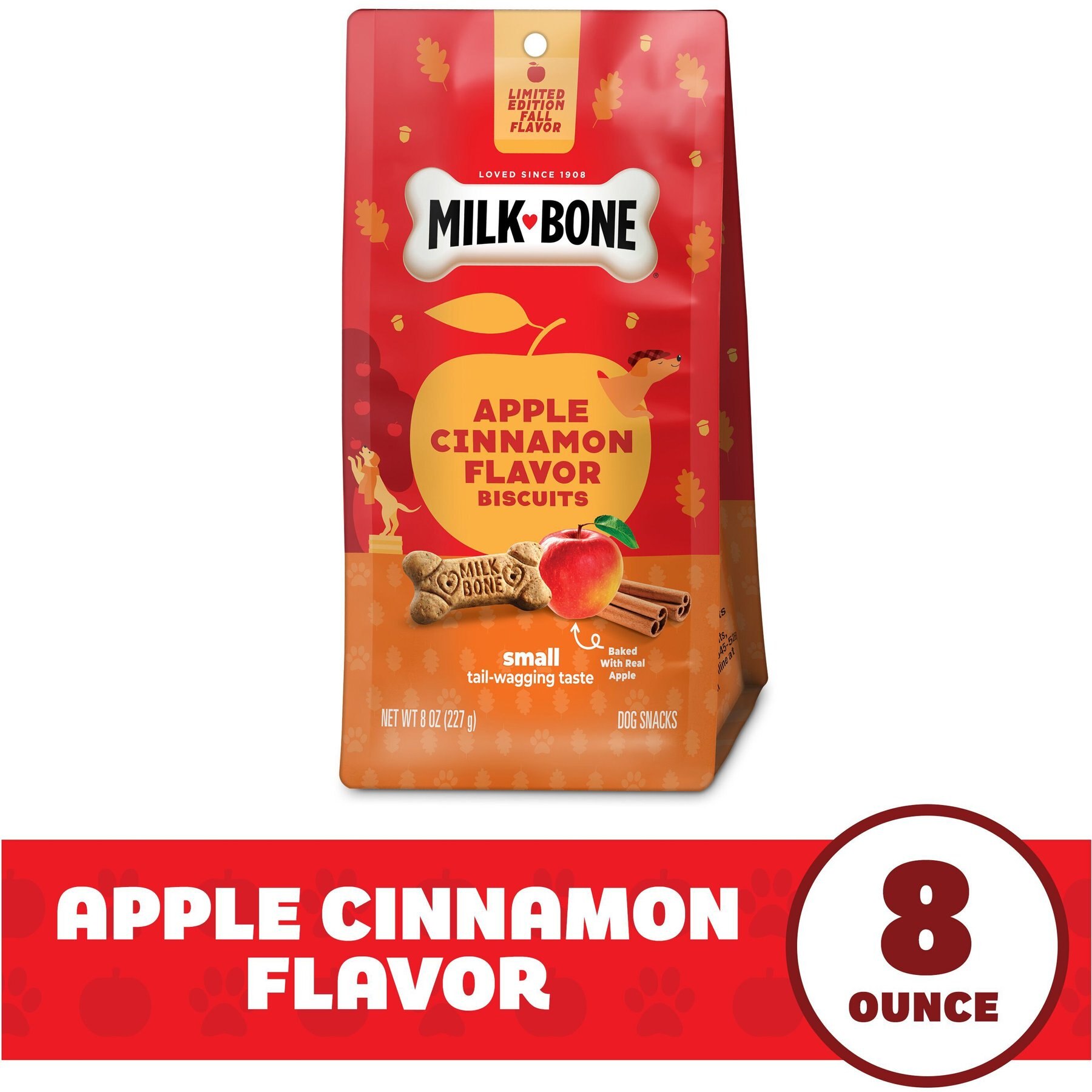 Milk-Bone Holiday Apple Cinnamon Flavor Adult Biscuits Crunchy Dog Treats, 8-oz pouch