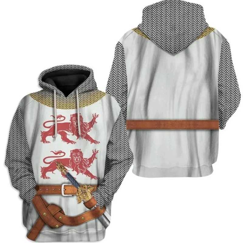 Medieval Templar graphic hoodie mens funny role-playing costume street clothing 3D printed uniform hoodie fashion hoodie Pulleys X241120
