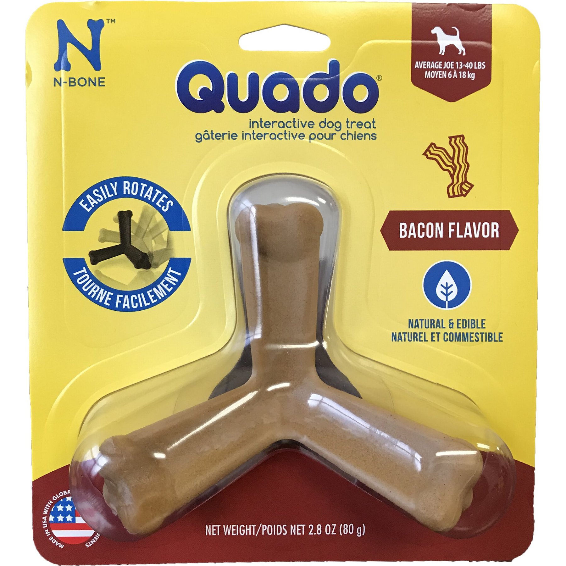 N-Bone Quado Interactive Bacon Flavored Medium Dental Dog Treat