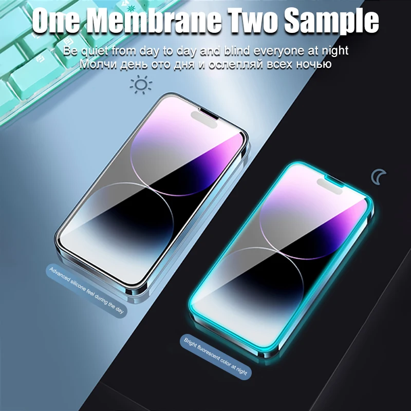 Luminous Fluorescent Tempered Glass Screen Protector Night Glow in The Dark Glowing Protective Full Cover For iPhone 15 14 13 12 11 Pro Max XS XR 8 7  - view 8