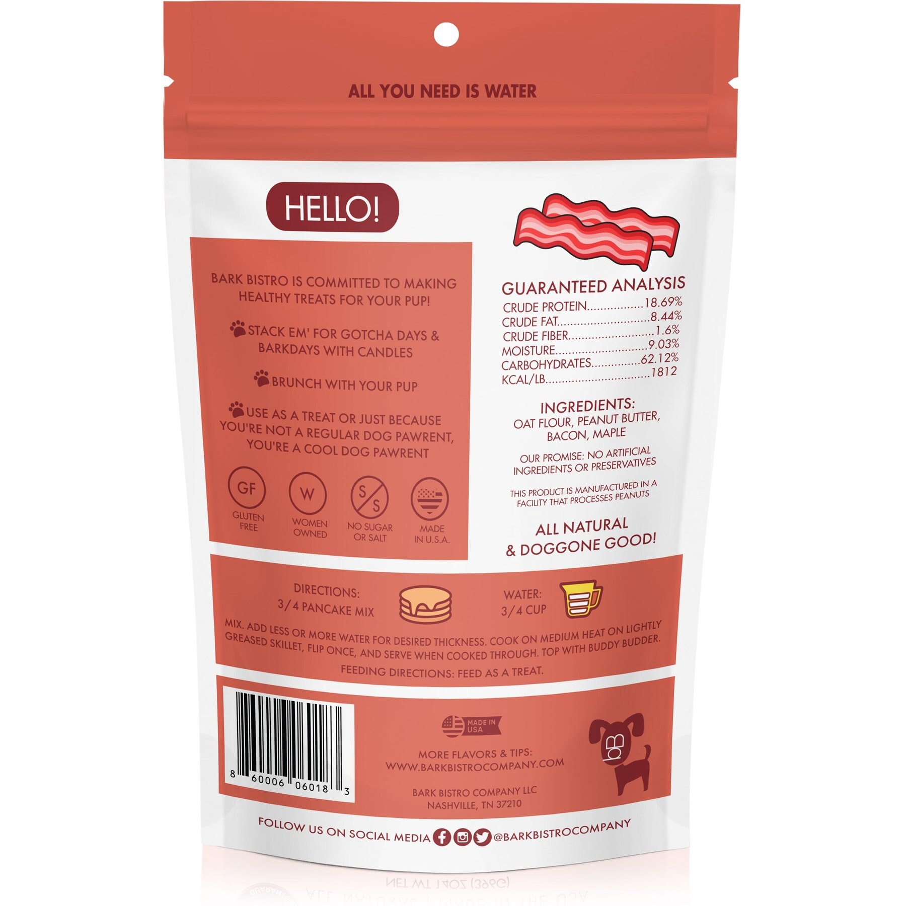 Bark Bistro Company Begging Bacon Pooch Pancakes Mix Dog Soft & Chewy Treats, 14-oz pouch