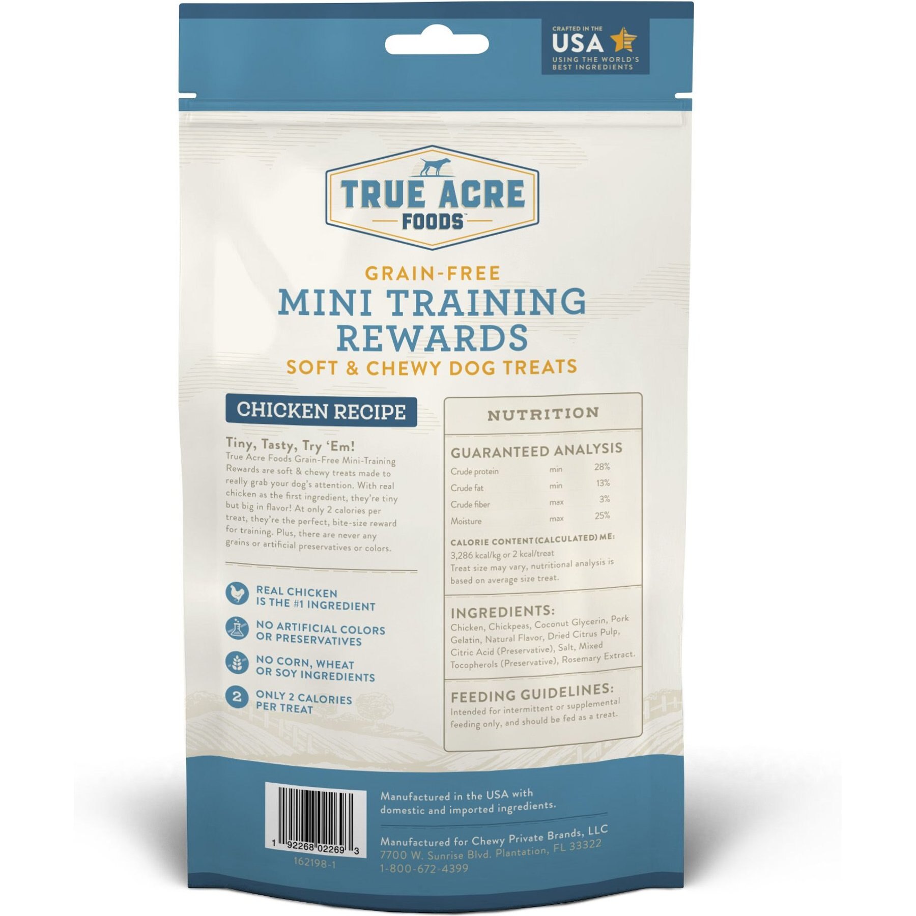 True Acre Foods Chicken Recipe Mini-Training Rewards Grain-Free Soft & Chewy Dog Treats