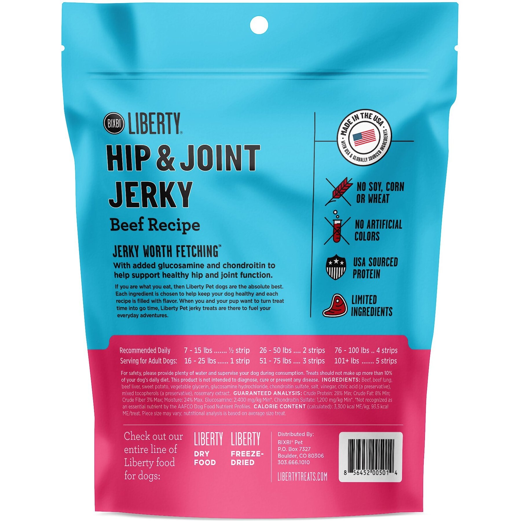 BIXBI Liberty Hip & Joint Beef Liver Recipe Jerky Dog Treats