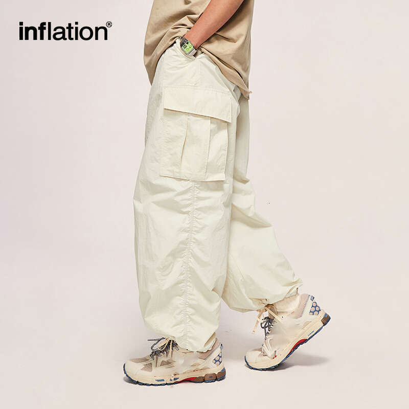 IATION Classical Parachute Cargo Pants Men Loose Fit Wide Leg Unisex Baggy Trousers