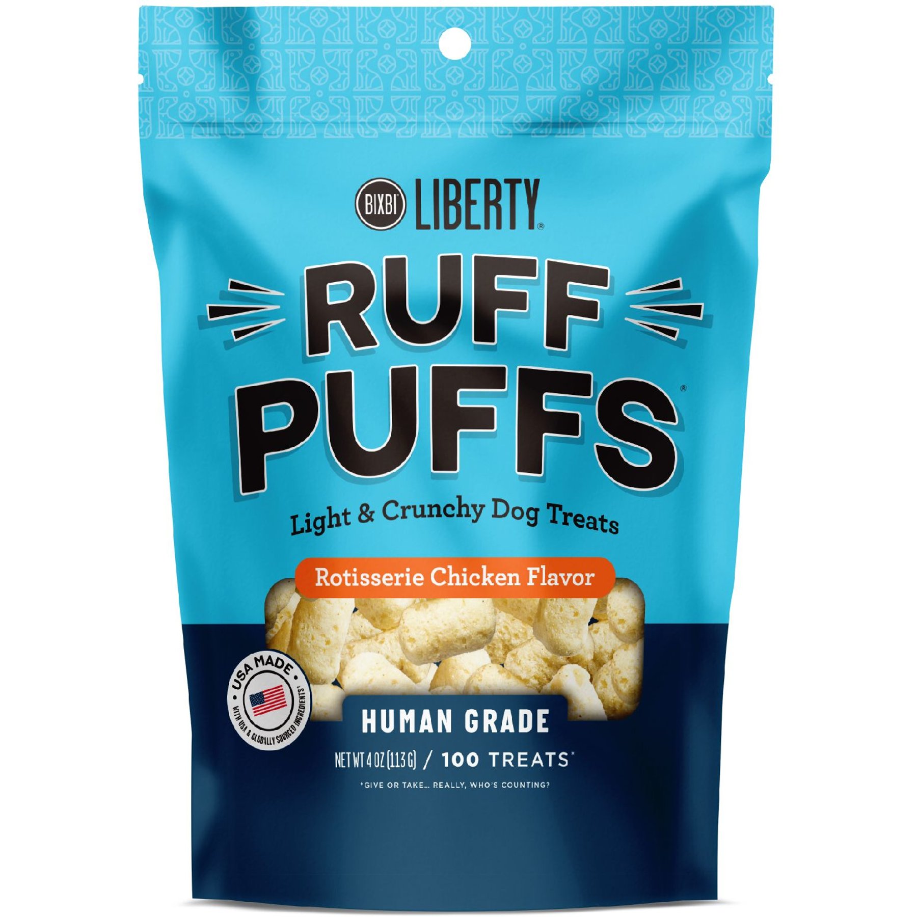 BIXBI Liberty Ruff Puffs Rotisserie Chicken Flavor Dog Treats