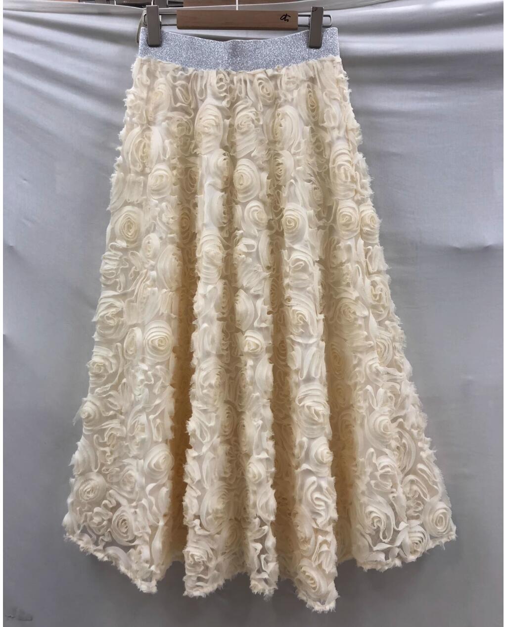 Womens new tulle elastic waist fashion French sweet pink rose ball dress long skirt