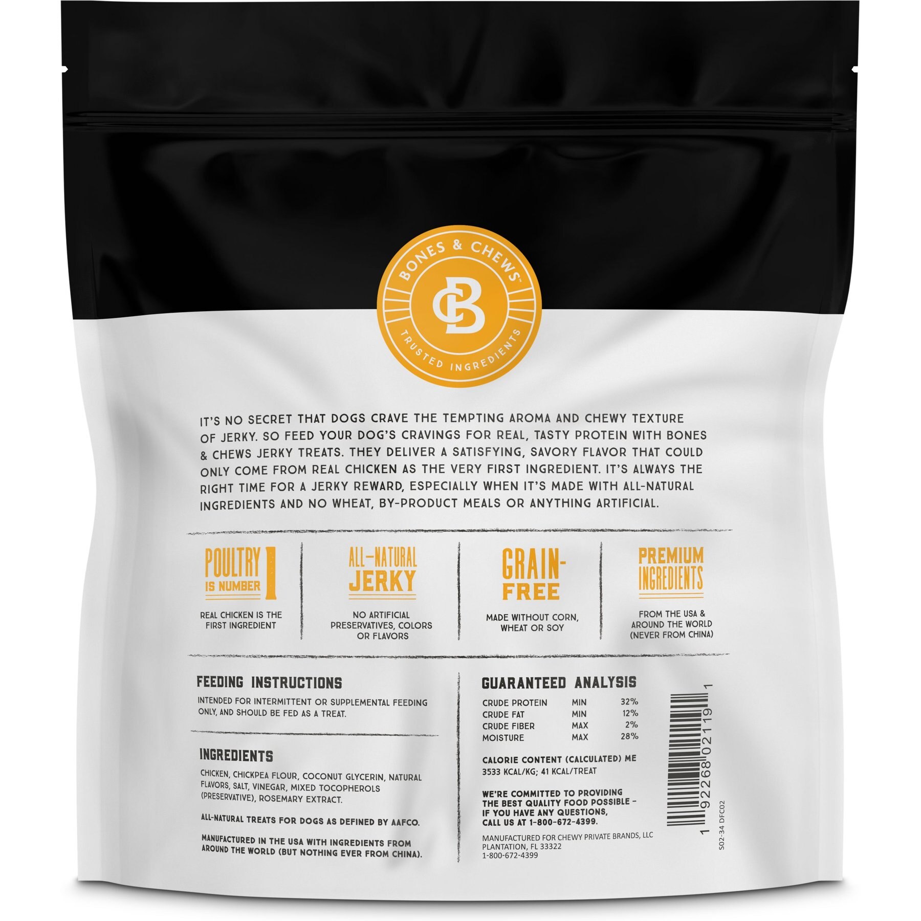 Bones & Chews All Natural Grain-Free Jerky Made With Real Chicken Dog Treats