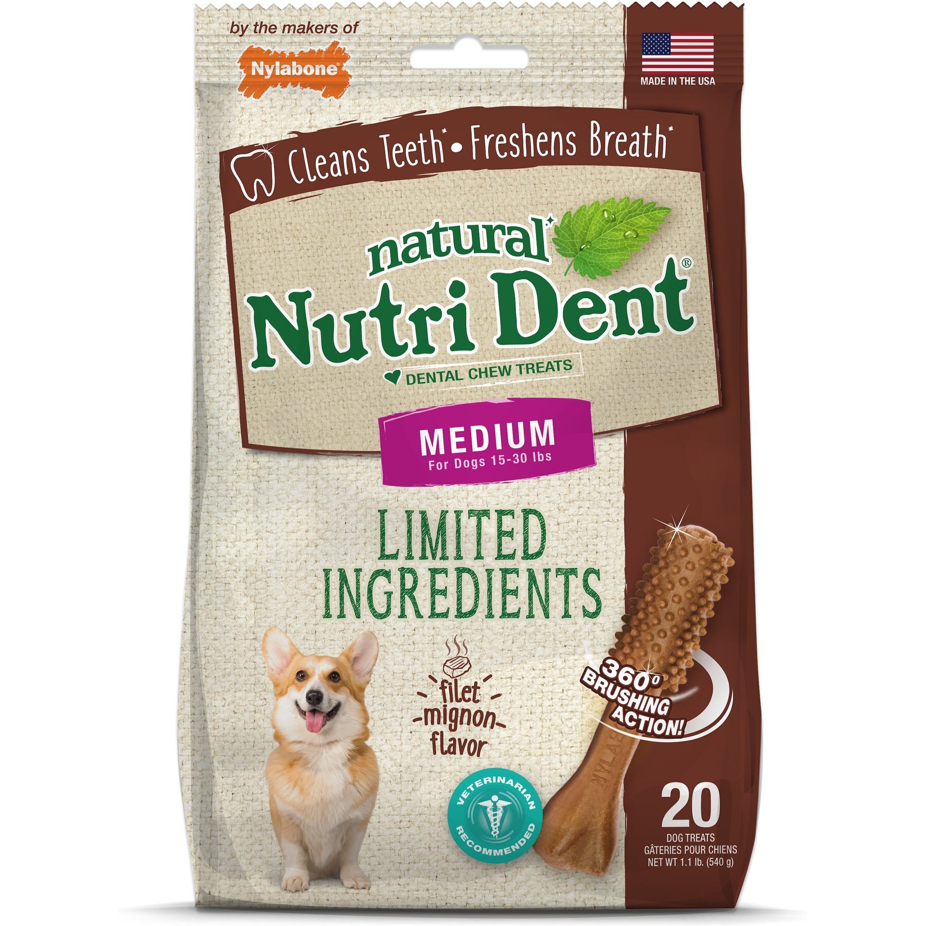 Nylabone Nutri Dent Filet Mignon Flavored Dog Dental Chews