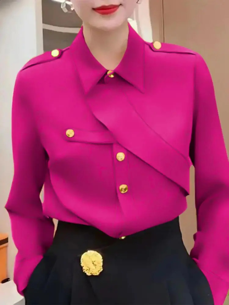 UOOZEE Womens Collar Top Spring and Autumn Long Sleeve Loose Fashion Button Casual Office Shirt Top 241115CJ