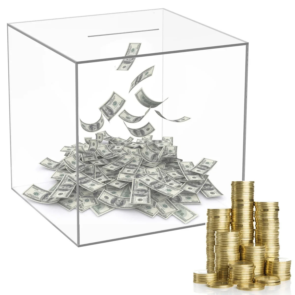Clear Bank Box Durable Acrylic Saving Money Box Transparent Piggy Bank Cube Saving Coins Storage Box Money Saving Jar Kids Gift 240415