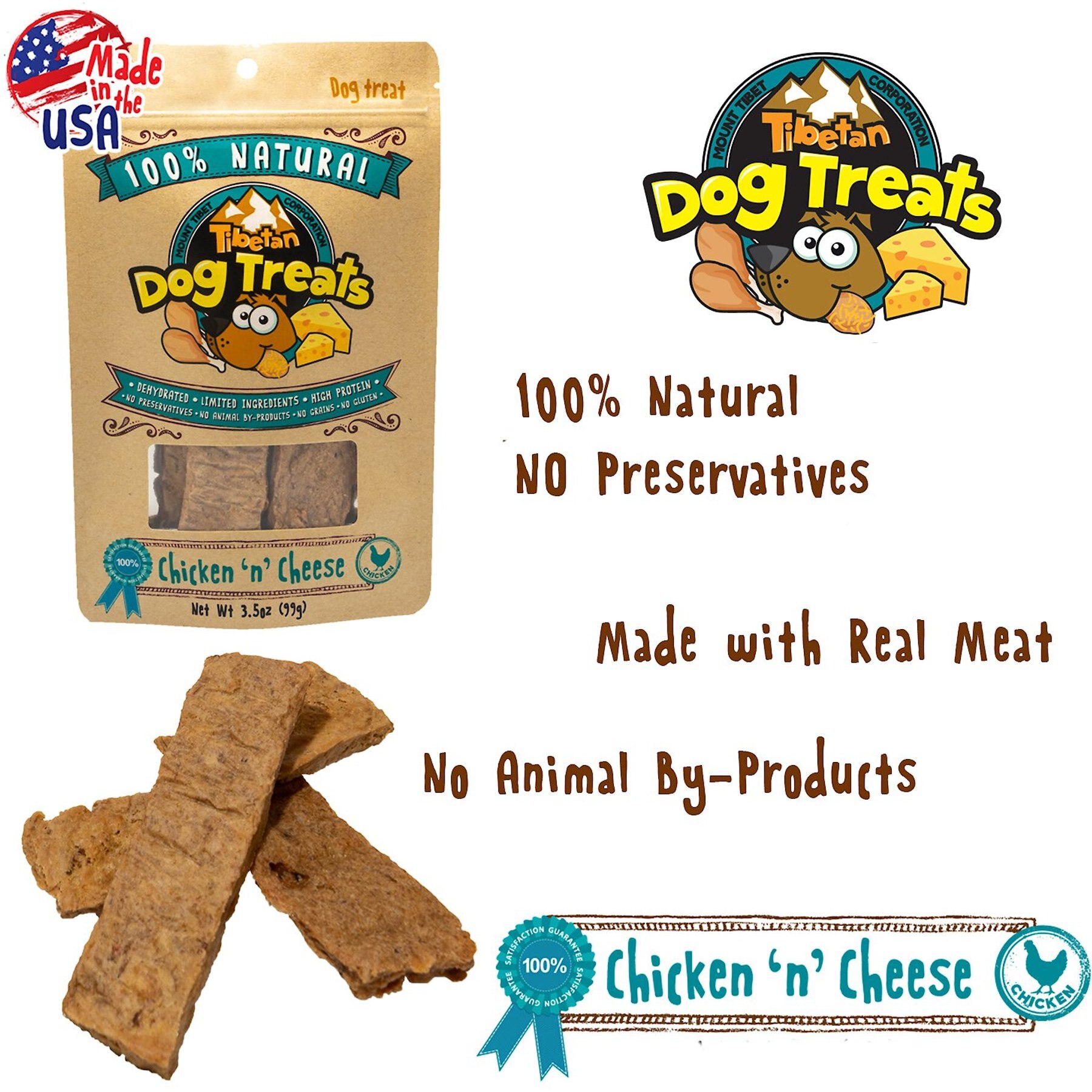 Tibetan Dog Treats Chicken 'n' Cheese Grain-Free Dehydrated Dog Treats, 3.5-oz pouch