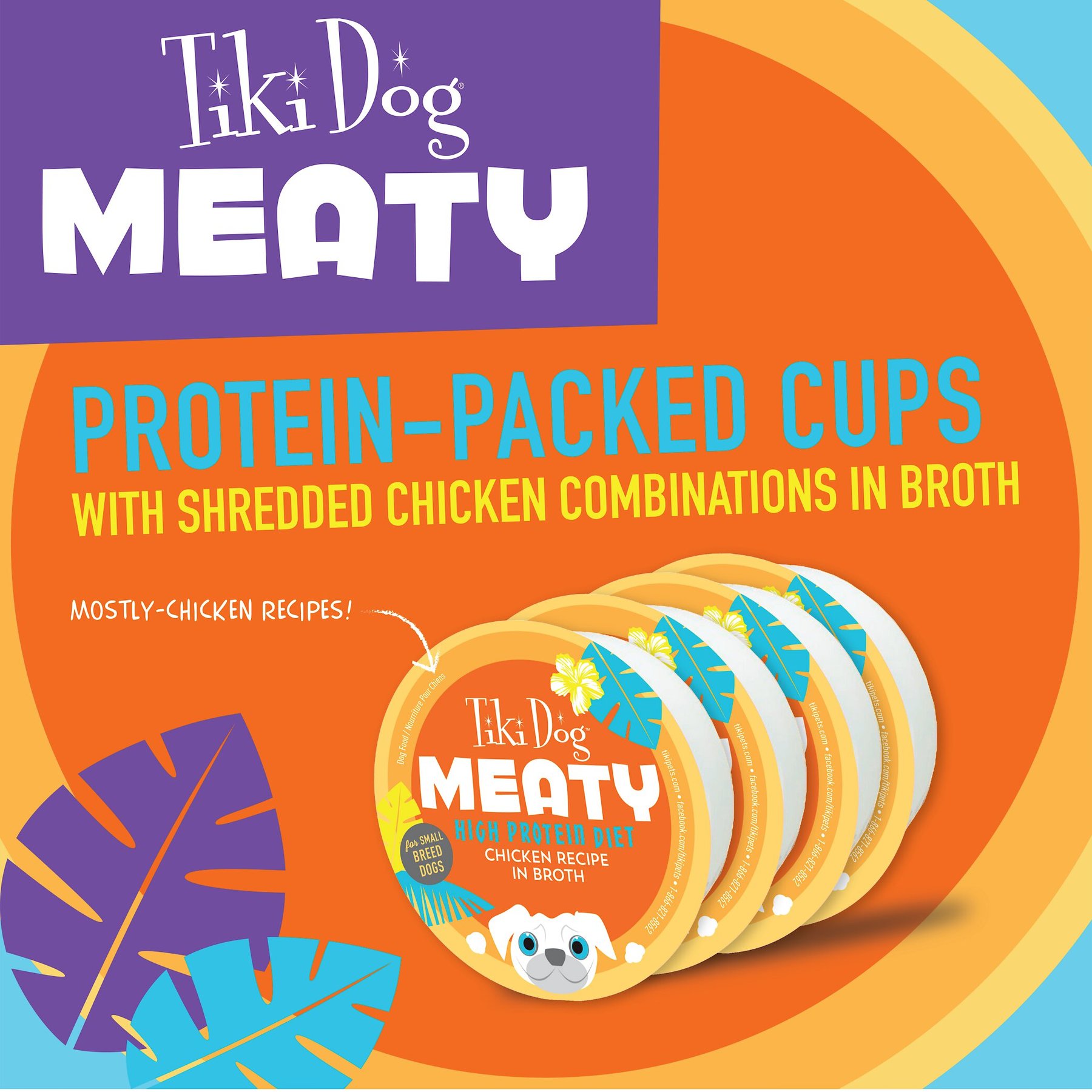Tiki Dog Meaty High Protein Diet Chicken Recipe in Broth Grain-Free Wet Dog Food, 3-oz cup, case of 4