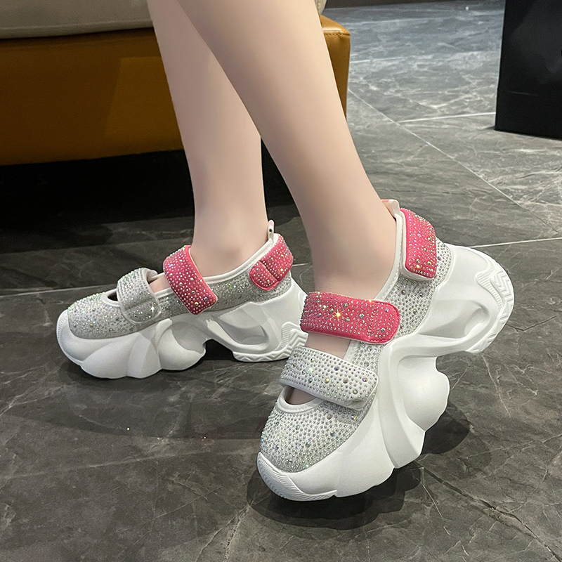 Fashion Sneakers Women Trend 2025 New Spring Autumn Velcro Platform Rhinestone Women Casual Shoes Fashion Shiny Ladies Sandals Leisure outdoor beach s