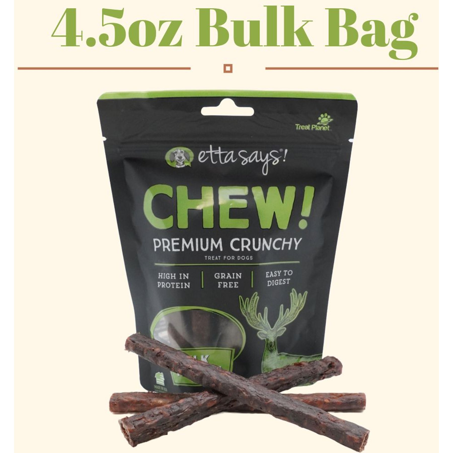 Etta Says! Chew! Premium Crunchy Elk Recipe Grain-Free Dog Treats, 4.5-oz bag