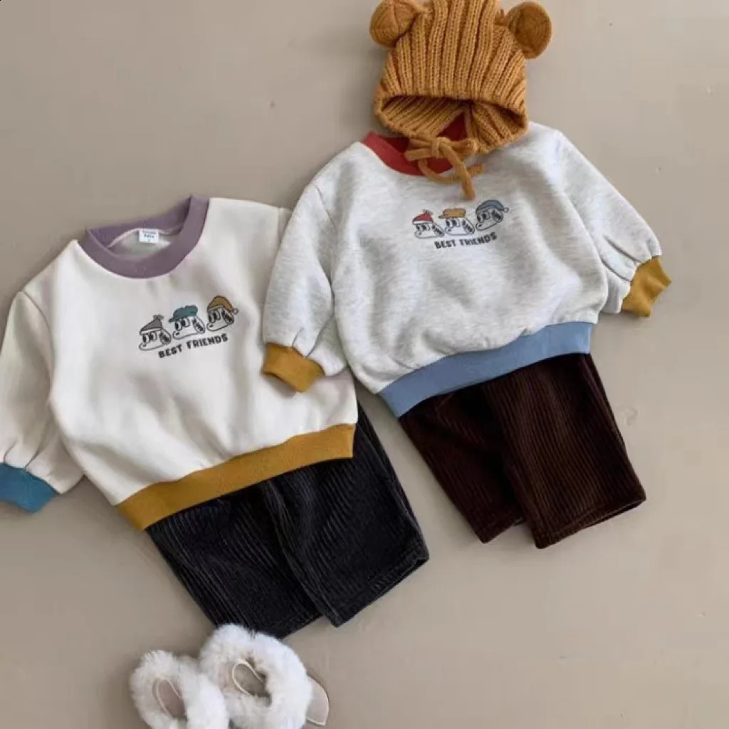Autumn Winter Children Boys Solid Ribbon Loose Wide Legs Girls Babies Thick Corduroy Pants Children Cotton Trouser Baby Clothing 241121