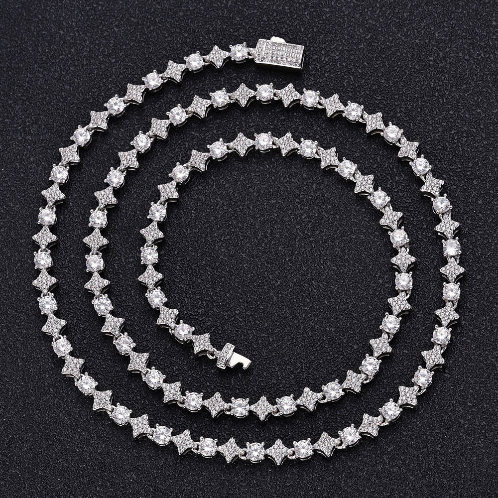 Hip Hop 6mm Charm Cross Stars Tennis Chain Necklace Bracelets 5A T Zircon Jewelry Set