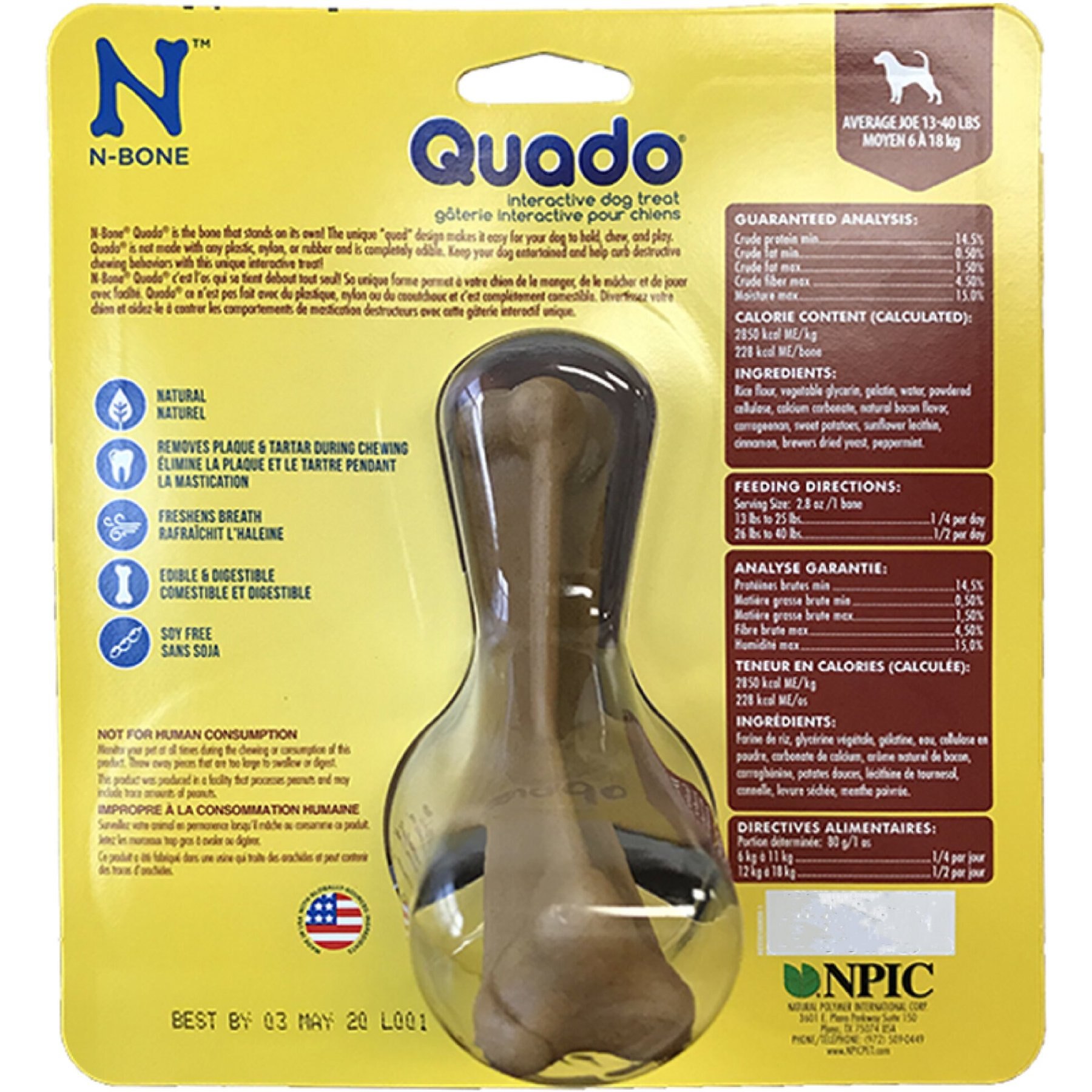 N-Bone Quado Interactive Bacon Flavored Medium Dental Dog Treat
