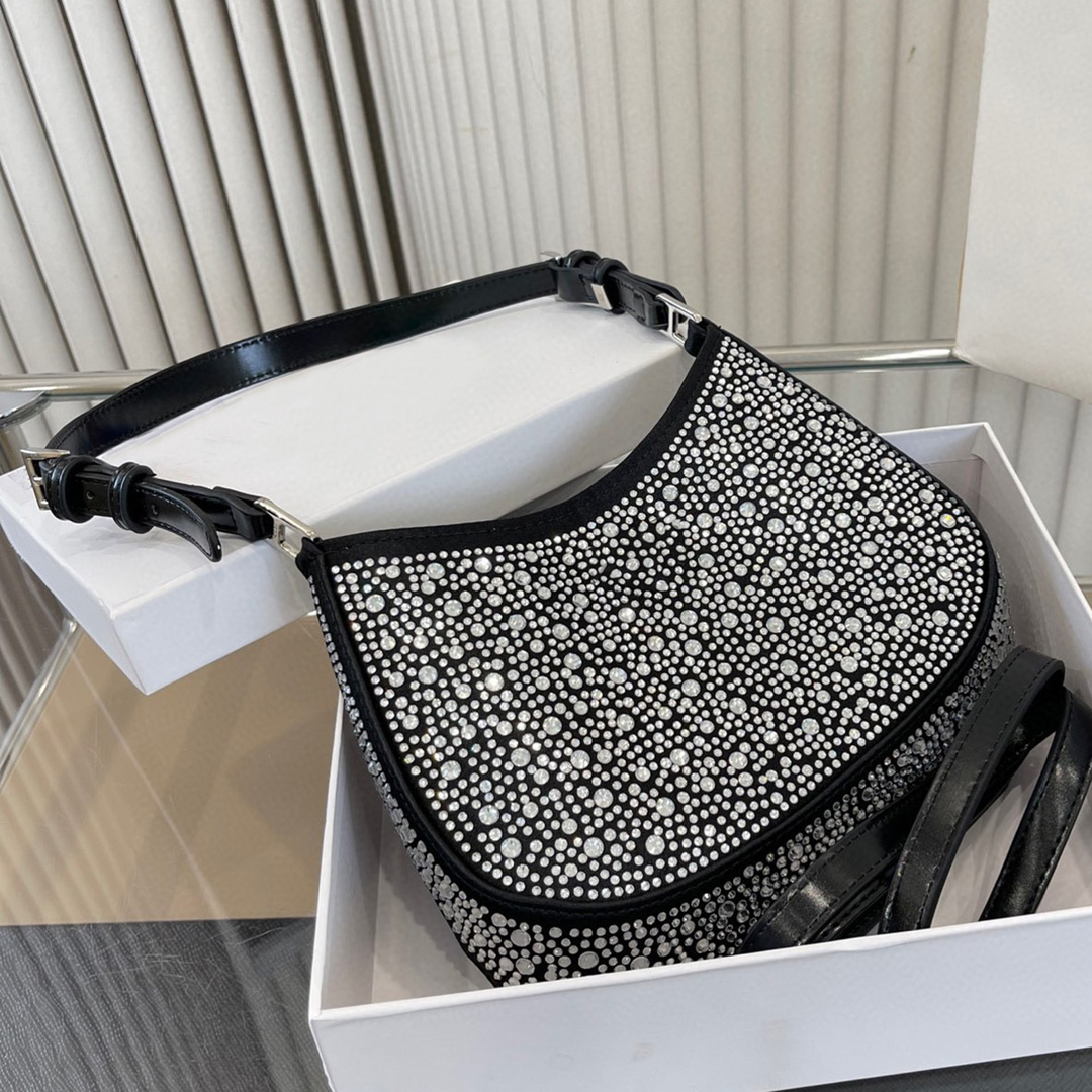 2024 Luxurys Designer bag cleo bag Shoulder Bags hobo Women Crystal Diamante Handbags nylon Metallic Beads Diamonds Lady Axillary bag Crossbody lady wallet Purse