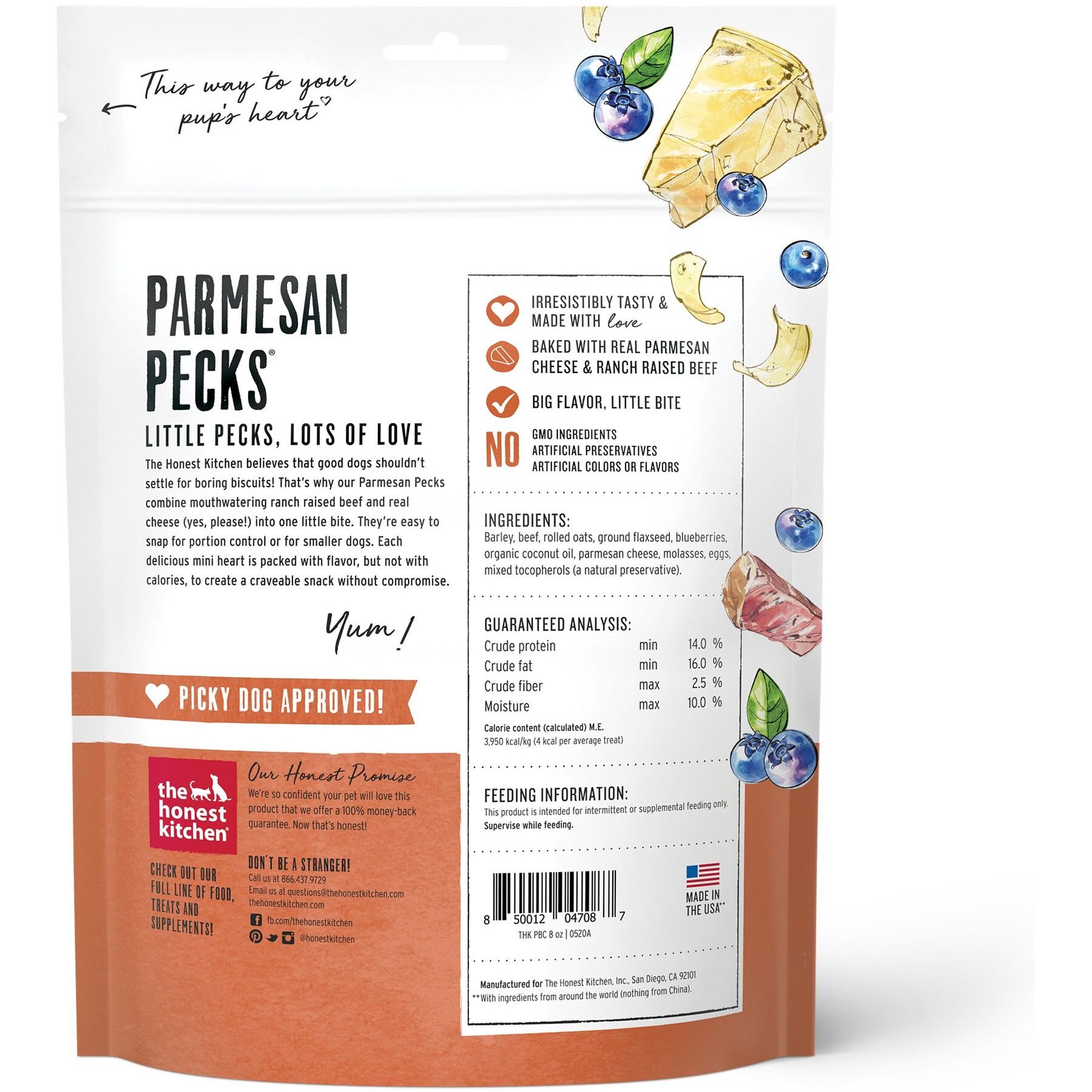 The Honest Kitchen Parmesan Pecks Beef, Parmesan & Blueberry Recipe Dog Treats