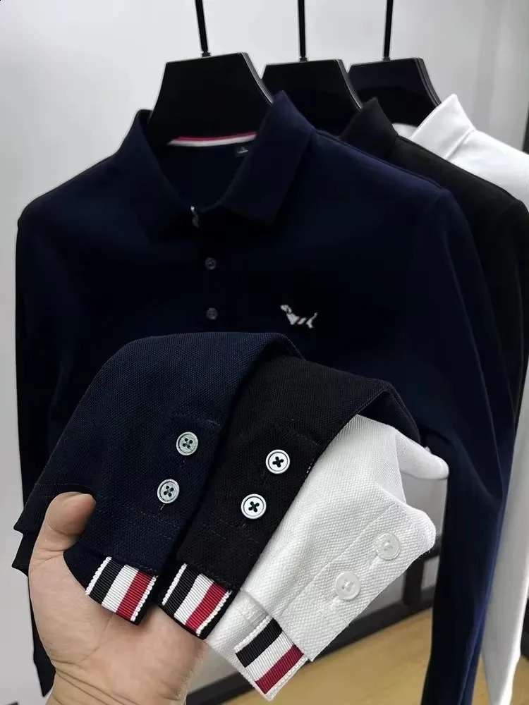 y Men Long sleeve Polo Shirt Autumn Exquisite 100 COTTON Dog Embroid Tshirt Button Webbing H Hem Split Wear 241120