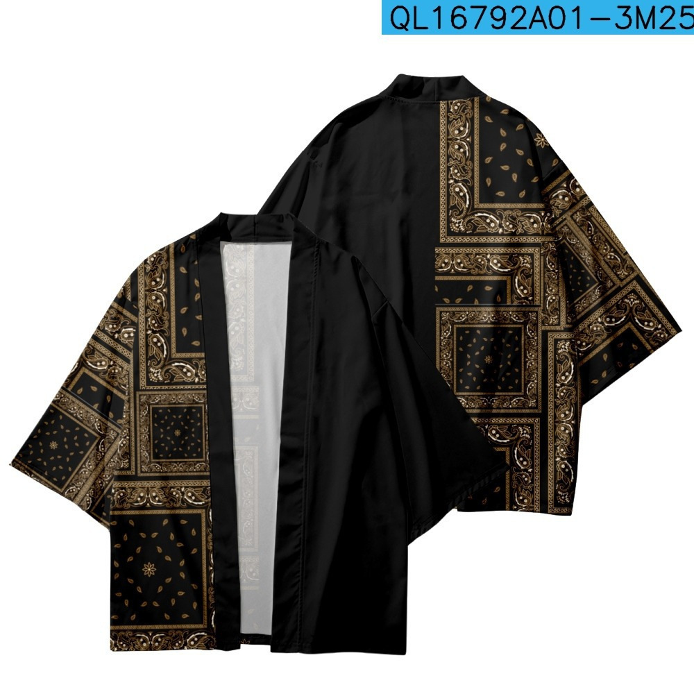 Men's Jackets Chinese style retro kimono cloak 3D digital printed seven quarter sleeve