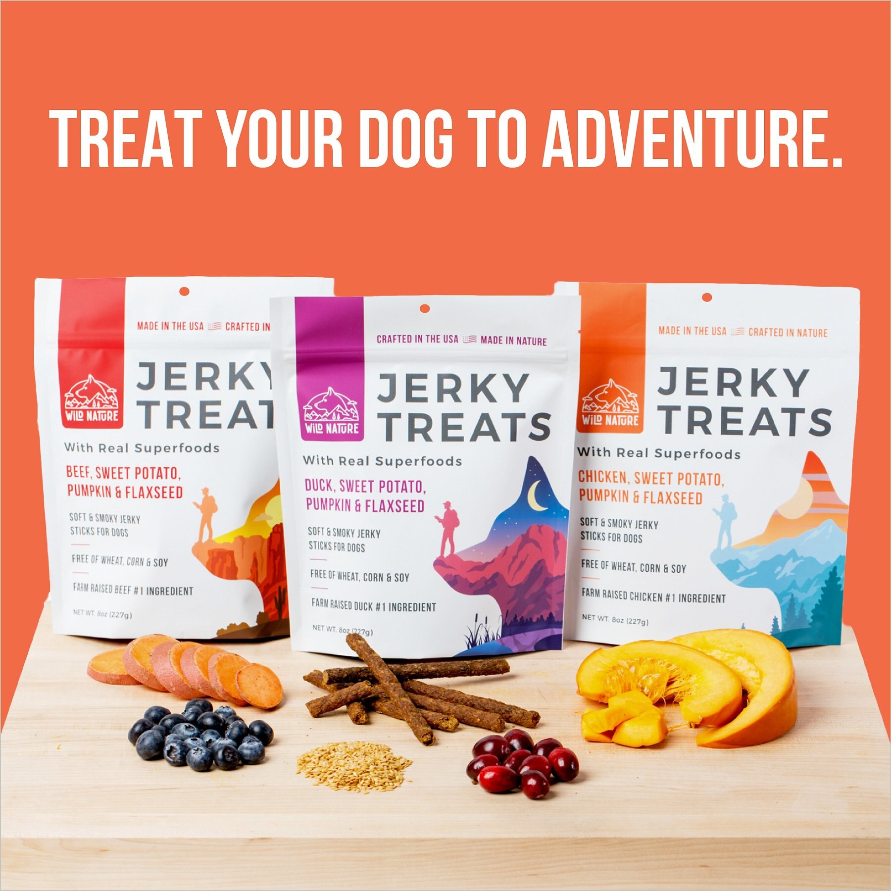 Wild Nature Chicken, Sweet Potato, Pumpkin & Flaxseed with Real Superfoods Jerky Dog Treats, 8-oz bag
