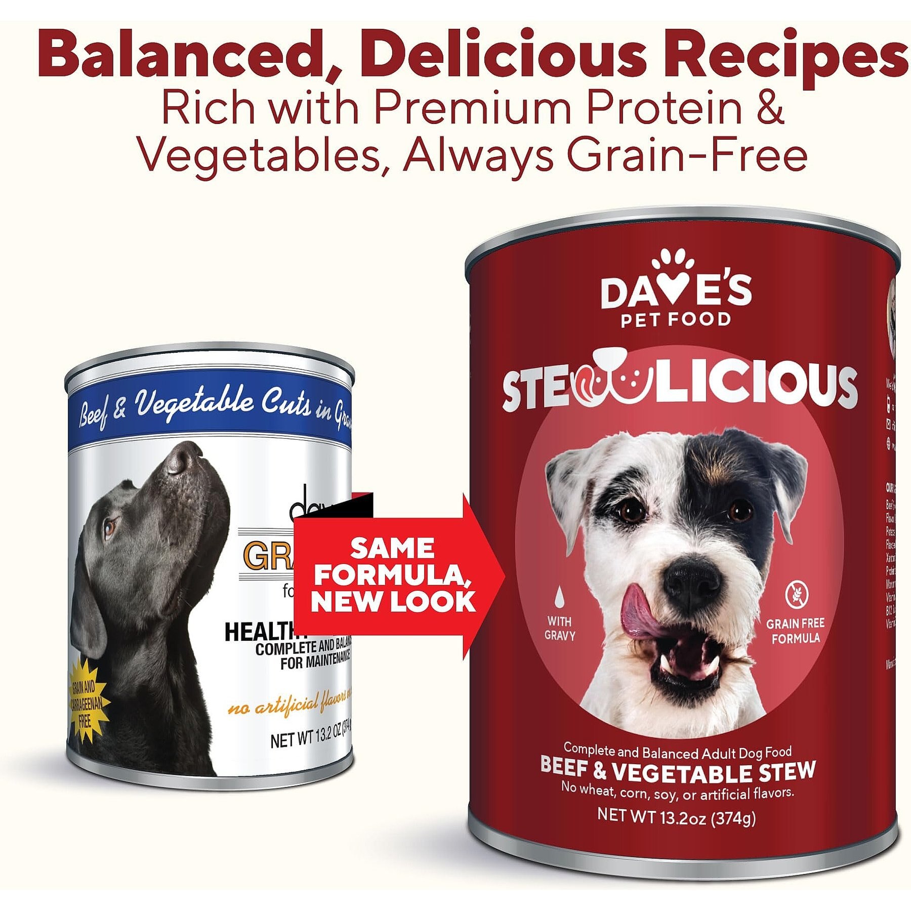 Dave's Pet Food Stewlicious Beef & Vegetable Stew. Grain-Free Canned Wet Dog Food, 13.2-oz, case of 12