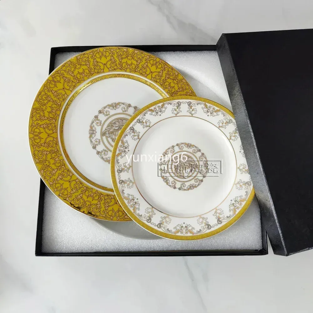 Vintage Ceramic Plate 8-inch 10 inch Creative Bone Chinese Western Beef Dessert Salad Plate Kitchen Party Gift Box Set