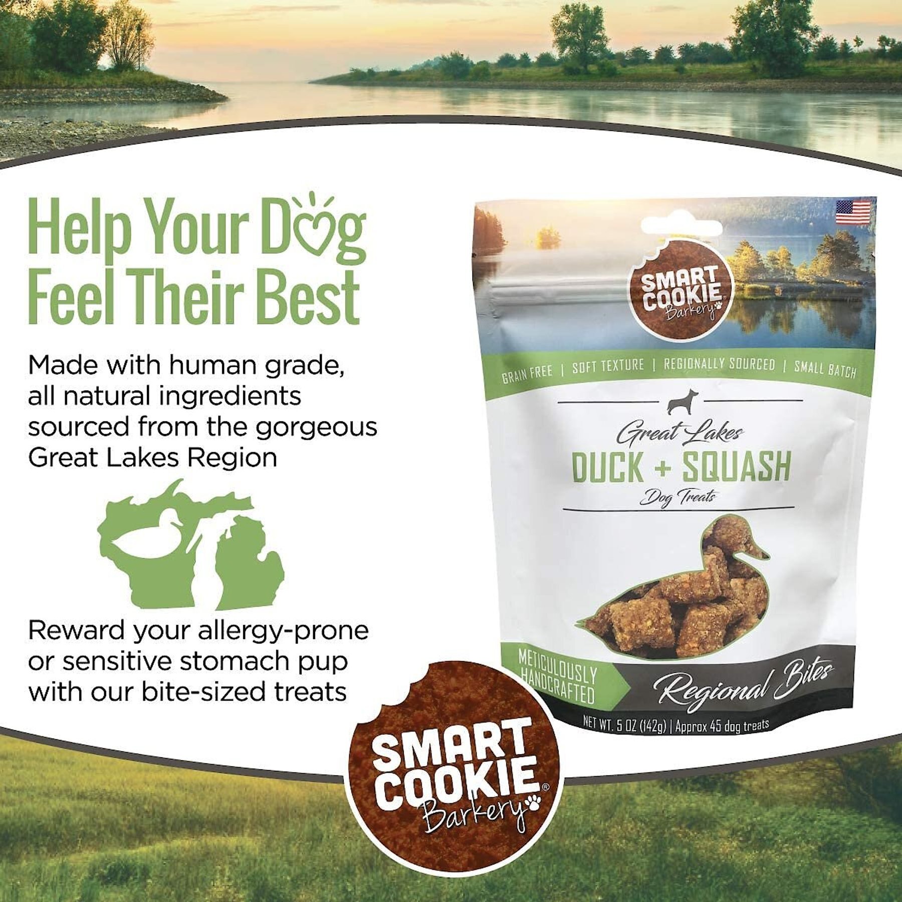 Smart Cookie Barkery Great Lakes Duck & Squash Dog Treats, 5-oz bag