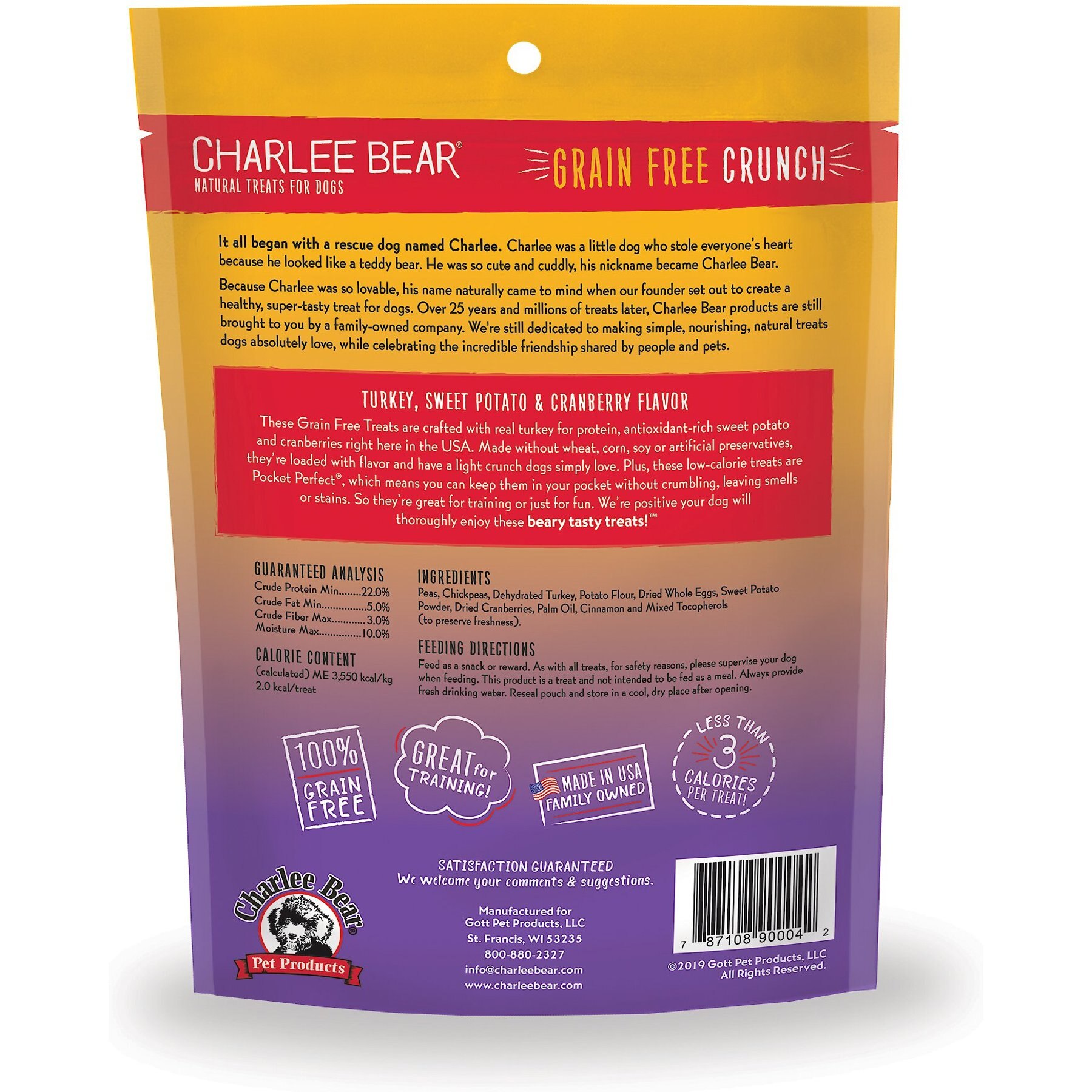 Charlee Bear Natural Bear Crunch Grain-Free Turkey, Sweet Potato & Cranberry Dog Treats