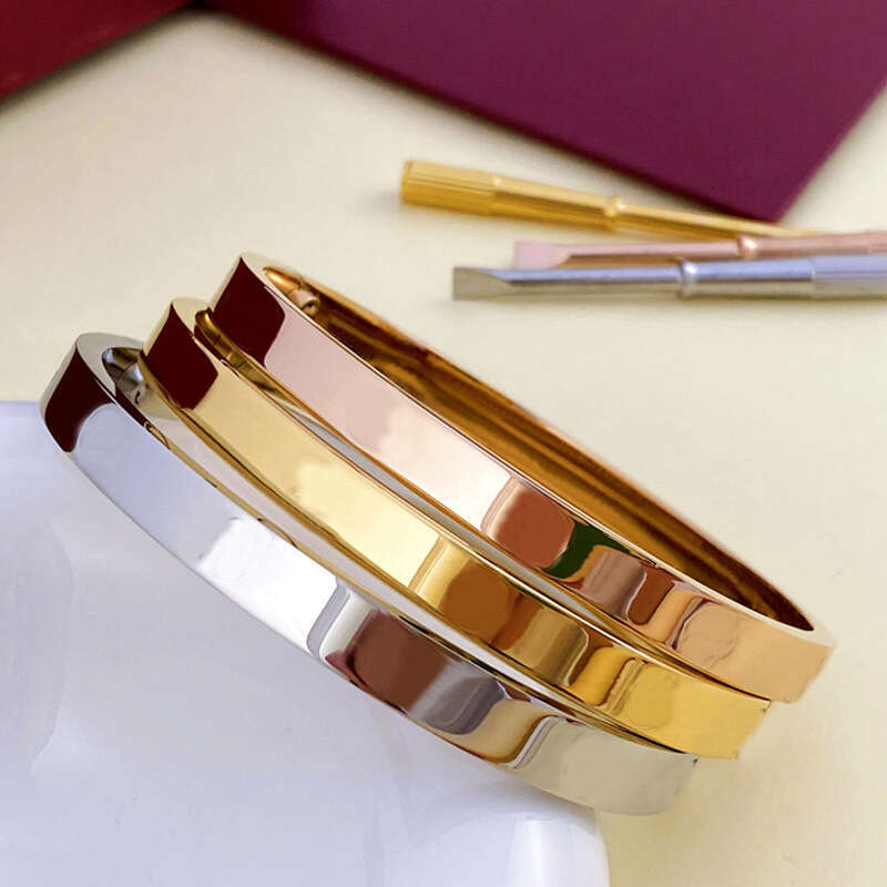 classic gold bracelet bangle women stainless steel high polished gold plated screw bracelets designer with screwdriver 6MM wide mens jewelry woman daily outfit